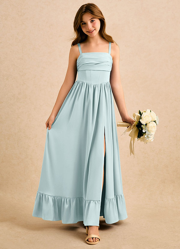 Azazie Maisie Girls Formal Sukienki dla dziewczynek sypiących kwiaty Linia A Marszczony Satyna elastyczna Długość podłogi Sukienka image1