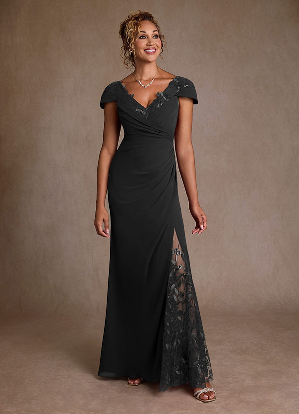 Azazie Betania Abiti da Mamma Sposa Abito Sirena in Chiffon Lustrini Nero image1