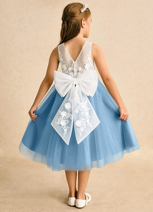 Azazie Lina Flower Girl Dresses Ivory Steel Blue Ball-Gown Lace Dress image1