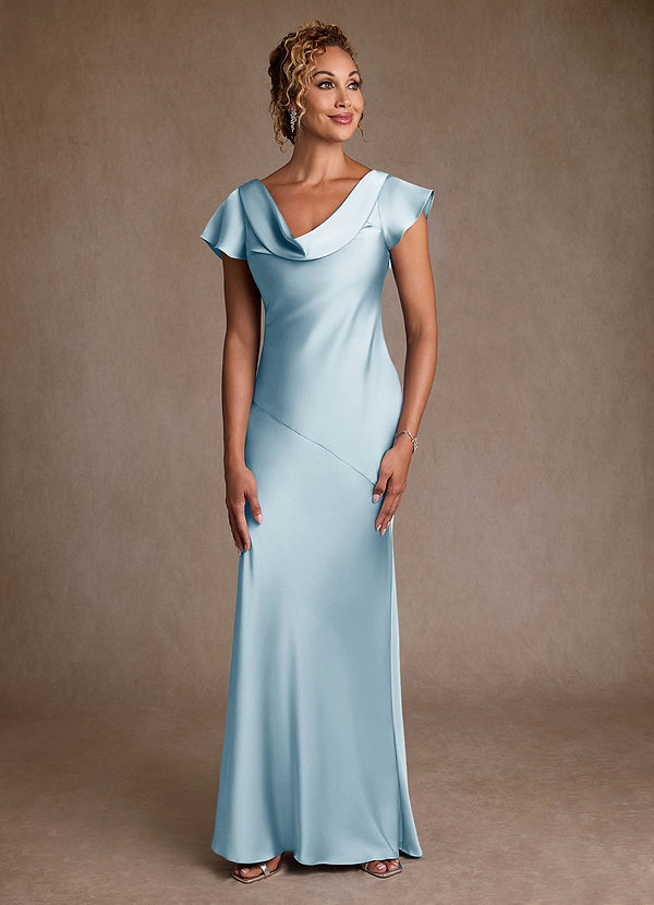 Azazie Shelby Abiti da Mamma Sposa Abito Sirena in Raso Elasticizzato Plissettato Azzurro image1