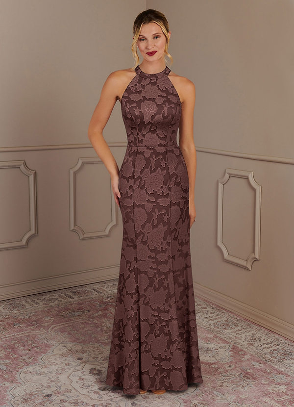 Azazie Mermaid Halter Neck Floor-Length Floral Burnout Mother of The Bride or Groom Dresses - Espresso