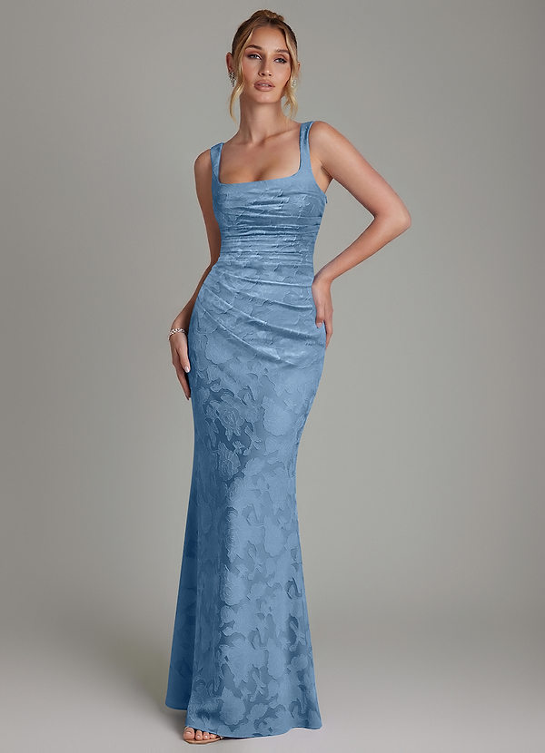 Azazie Agustina Bridesmaid Dresses Steel Blue Mermaid Corset Floral Burnout Dress image1