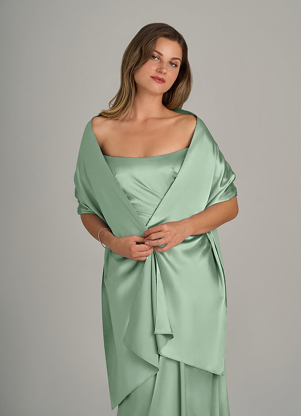 front Azazie Matching Color Metallic Satin Shawl