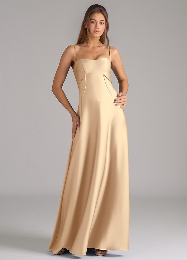 Azazie Valentine Suknie dla druhen Linia A Gorset Satyna elastyczna Do ziemi Sukienka image1