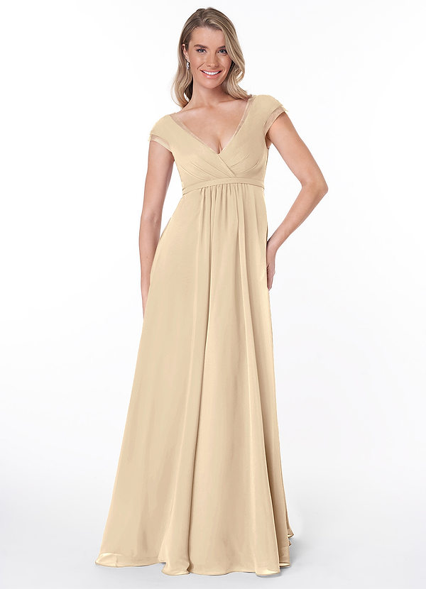 Azazie Jeneva Bridesmaid Dresses A-Line Pleated Chiffon Floor-Length Dress image1