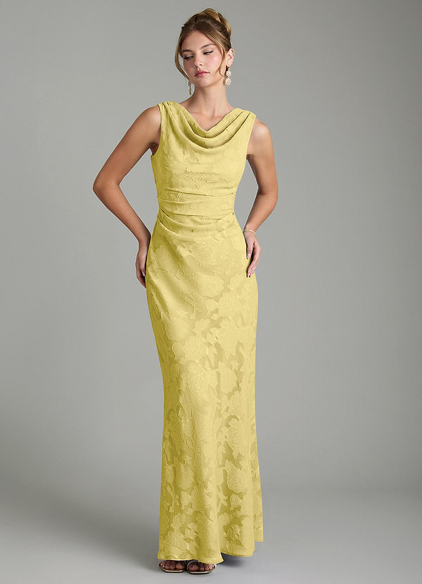 Azazie Kieryn Bridesmaid Dresses Canary Mermaid Pleated Floral Burnout Dress image1