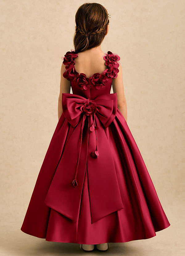 Azazie Eden Flower Girl Dresses Scarlet Ball-Gown Pleated Matte Satin Dress image1