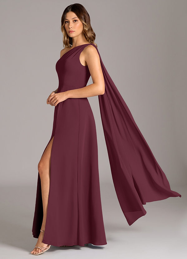 Azazie Tella Bridesmaid Dresses Cabernet A-Line One Shoulder Chiffon Dress image1