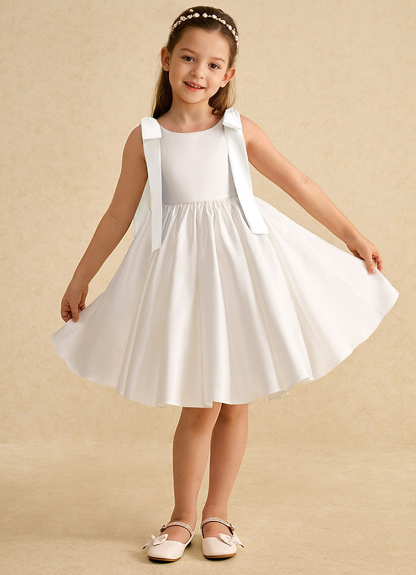 Azazie Stacie Bloemenmeisjes Jurken A-Lijn Jurk van Mat Satijn Boog Ivoor image1