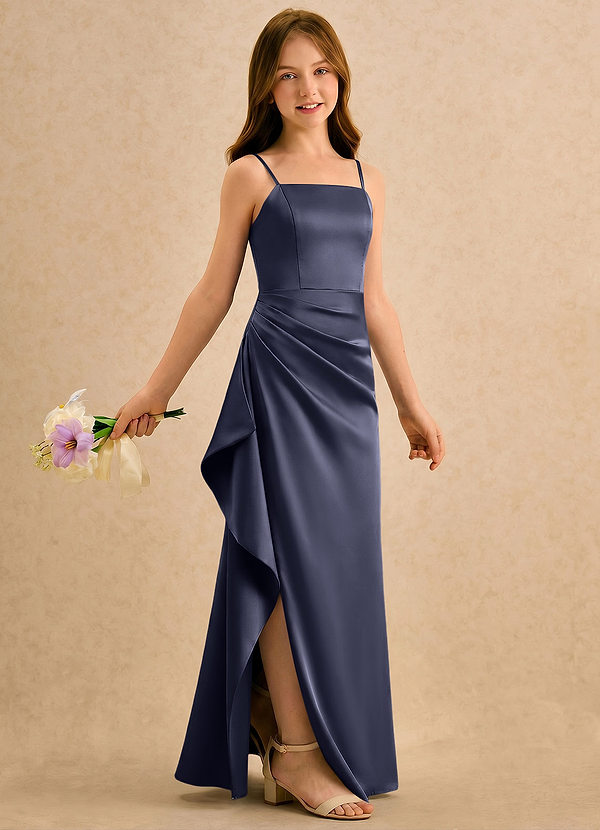 Azazie Cannoli Girls Formal Flower Girl Dresses Stormy A-Line Pleated Stretch Satin Dress image1