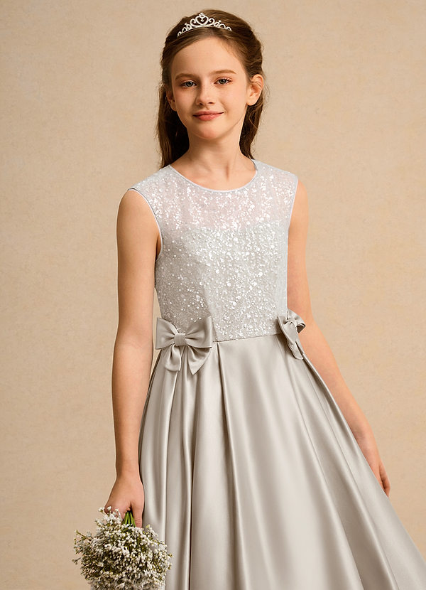 Azazie Candy Girl Flower Girl Dresses Frost Ball-Gown Bow Matte Satin Dress image1