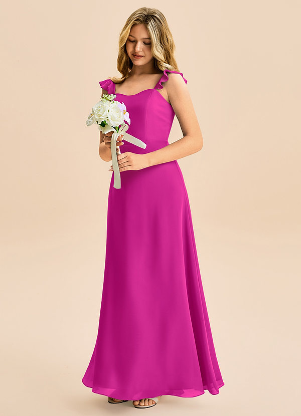 Azazie Mavie Junior Vestido de Fucsia de Gasa de Corte en A con Volante image1