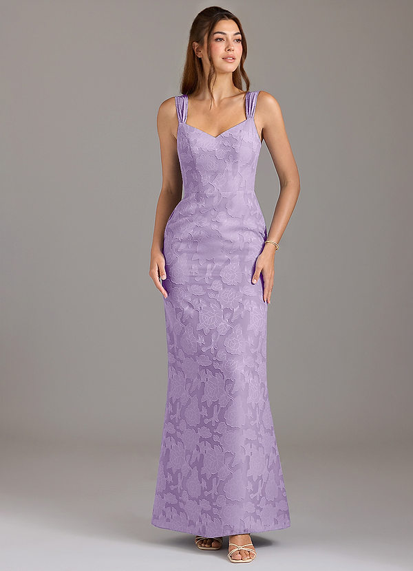 Azazie Denice Bridesmaid Dresses Lilac A-Line Pleated Floral Burnout Dress image1
