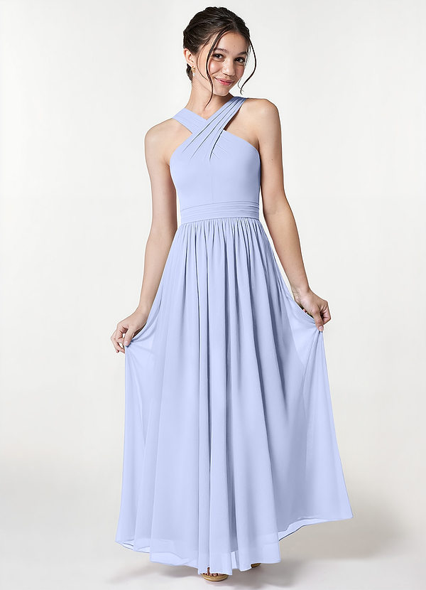 Azazie Jiya Junior Lavender A-Line Pleated Mesh Dress image1