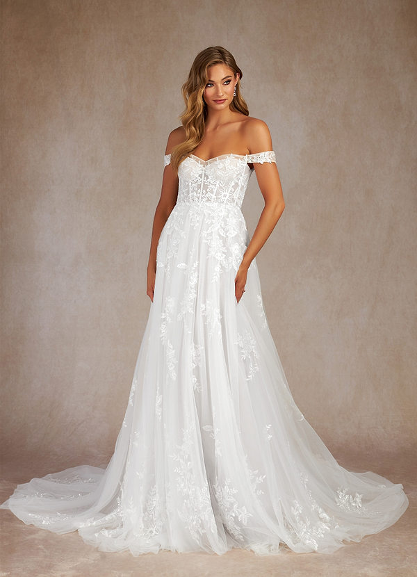 Azazie Wendie Wedding Dresses A-Line Sequins Tulle Cathedral Train Dress image1