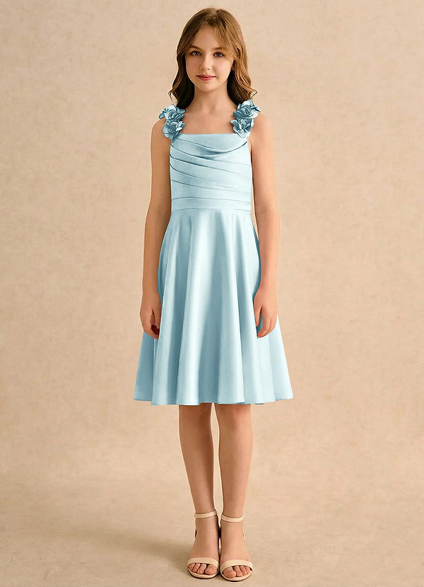 Azazie Resa Girls Formal Sukienki dla dziewczynek sypiących kwiaty Linia A Pofałdowany Matowy satynowy Długość do kolan Sukienka image1