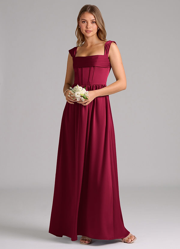 Azazie Hattie Bridesmaid Dresses Burgundy A-Line Corset Stretch Satin Dress image1