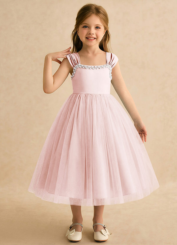 Azazie Yosemite Sukienki dla dziewczynek sypiących kwiaty Suknia balowa Dekolt w kształcie serca Tiul Długość herbaty Sukienka image1