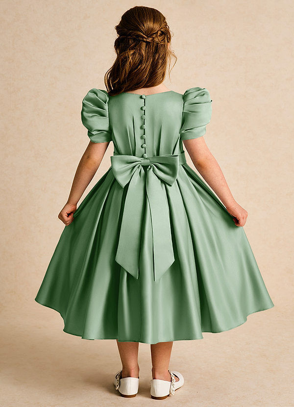 Azazie Miriam Abiti da Ragazza di Fiori Abito Principessa in Raso Opaco Plissettato Matcha image1