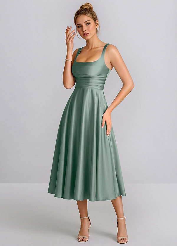 Ines Salvia Vintage Vestido midi de satén con escote cuadrado y cordones, corte en A image1