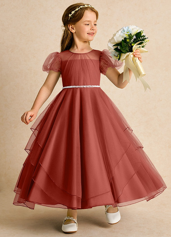 Azazie Duckie Abiti da Ragazza di Fiori Abito Principessa in Tulle Plissettato Terracotta image1