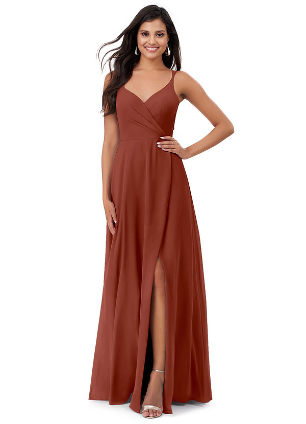 Azazie Lennon 신부 들러리 드레스 A라인 레이스 쉬폰 바닥 길이 드레스 image1