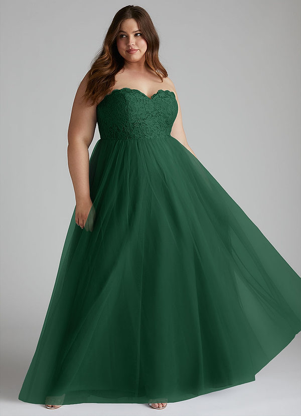 Azazie Roni Abiti da Damigella Abito Convertibile A-Line in Tulle Scollo a Cuore Verde Scuro image1