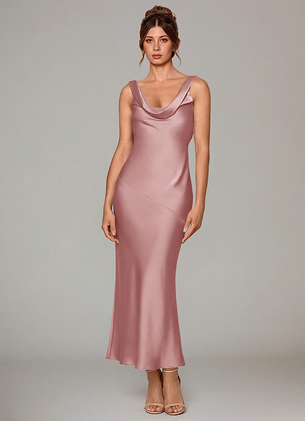 Azazie Rylina 신부 들러리 드레스 인어 주름진 스트레치 새틴 발목 길이 드레스 image1