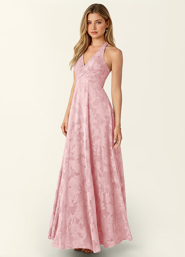 Celeste Koraalroze Maxi-jurk met V-hals en A-lijn model en kant image1
