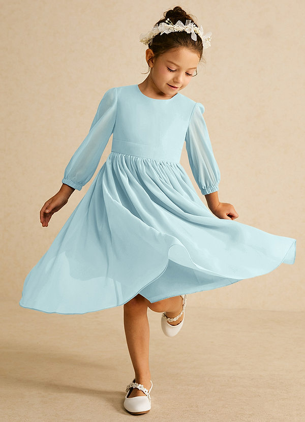 Azazie Lolo Abiti da Ragazza di Fiori Abito A-Line in Chiffon Con Maniche Sea Glass image1