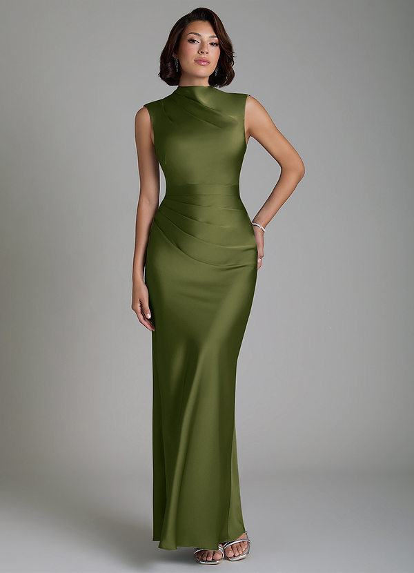 Lumia Bridesmaid Dresses Bright Olive Sheath Corset Stretch Satin Dress image1