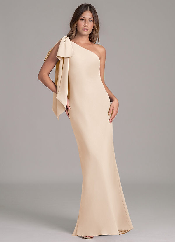Azazie Capri Bridesmaid Dresses Vestido Alabastro Branco de Chiffon de Linha A com Um ombro image1