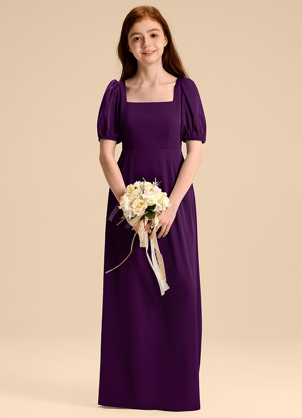 Azazie Briar Junior A-Linie Schleifen Stretch-Satin Kleid Traube image1