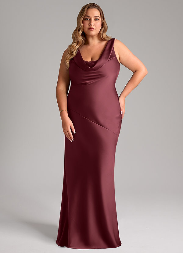 Azazie Rylina Vestidos Dama de Honor Vestido de Merlot de Satén Elástico de Corte Sirena image1