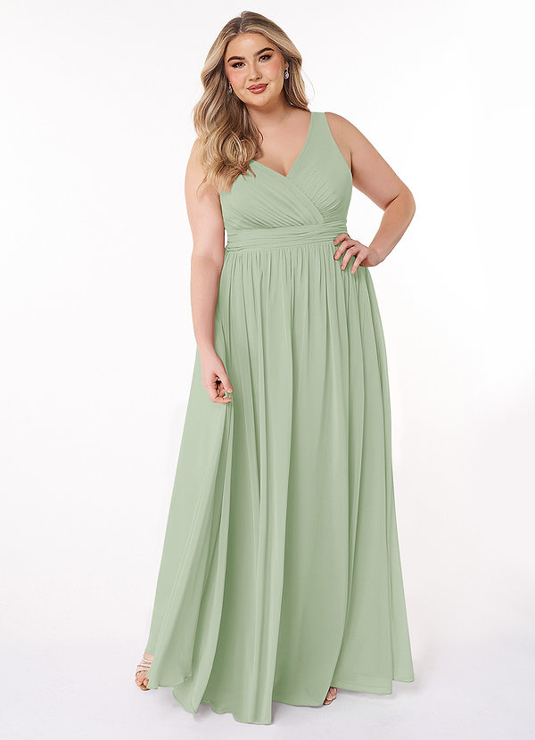 Azazie Kora Bridesmaid Dresses Dusty Sage A-Line Pleated Chiffon Dress image1