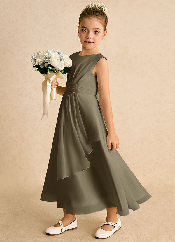 Azazie Edelweiss Flower Girl Dresses Willow Green A-Line Pleated Chiffon Dress image1