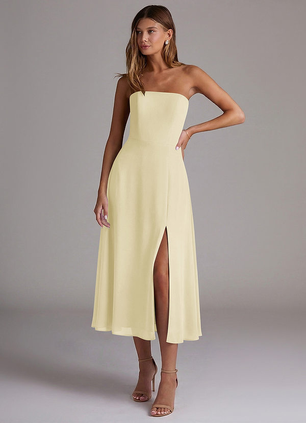 Azazie Wren Bridesmaid Dresses Lemon Sorbet A-Line Strapless Chiffon Dress image1
