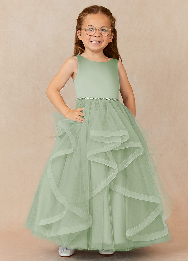 Azazie Sofia Flower Girl Dresses Dusty Sage A-Line Beaded Tulle Dress image1