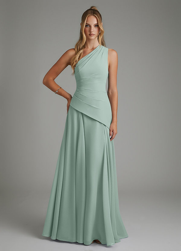 Azazie Holly Bridesmaid Dresses Agave A-Line Corset Chiffon Dress image1
