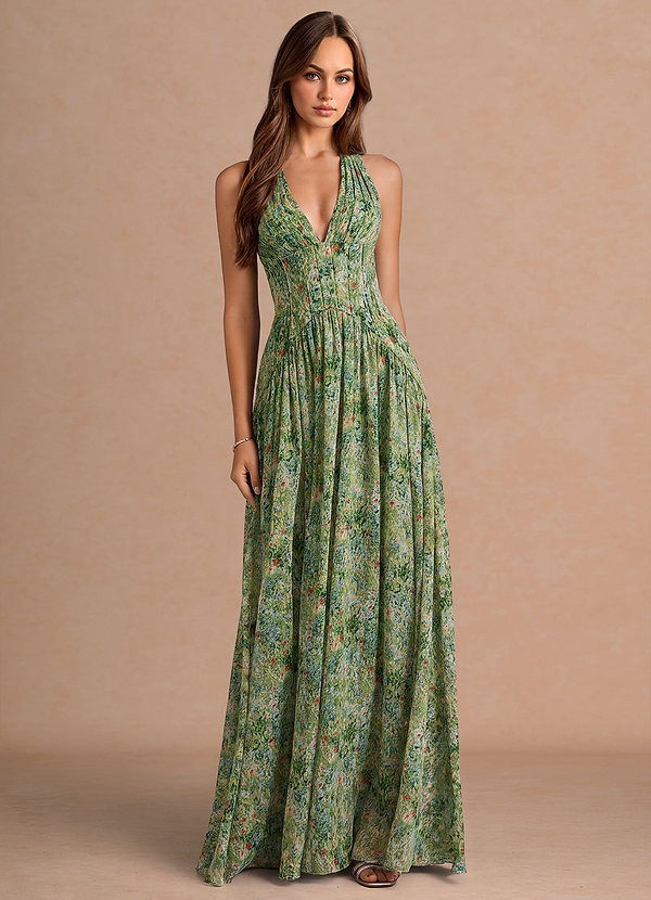 Alicia Green Floral Maxi Dress image1