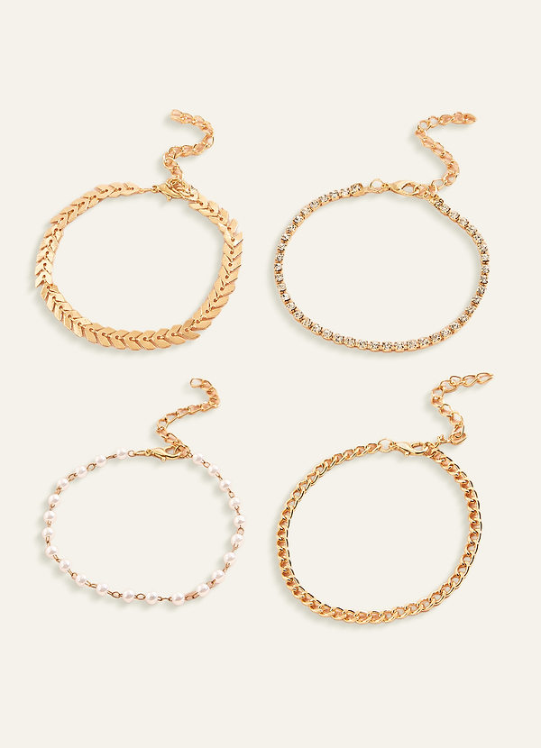 front Encountering Elegance Gold Pearl 4-Piece Bracelet Set