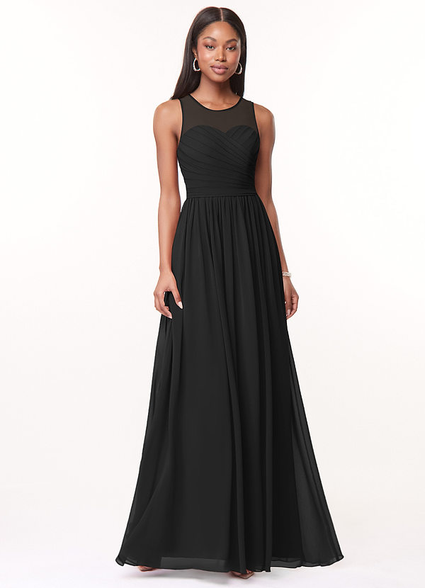 Azazie Nina Bridesmaid Dresses Black A-Line Pleated Chiffon Dress image1