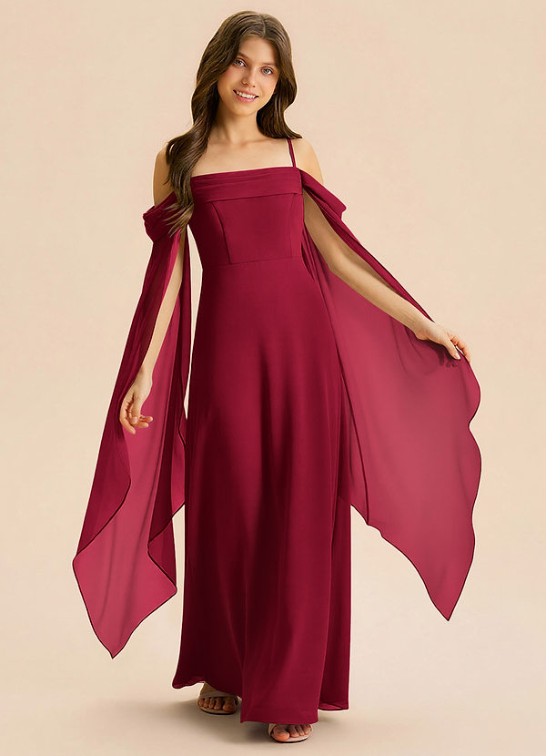 Azazie Moana Junior Linia A Pofałdowany Szyfon Długość podłogi Młodsza druhna Sukienka image1