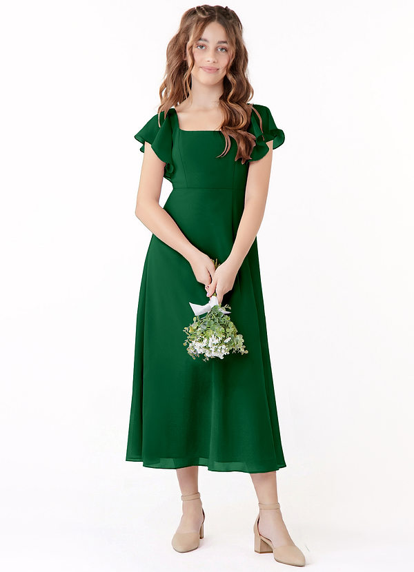 Azazie Bondi Junior Klä av A-Line i Chiffong Rynkad image1