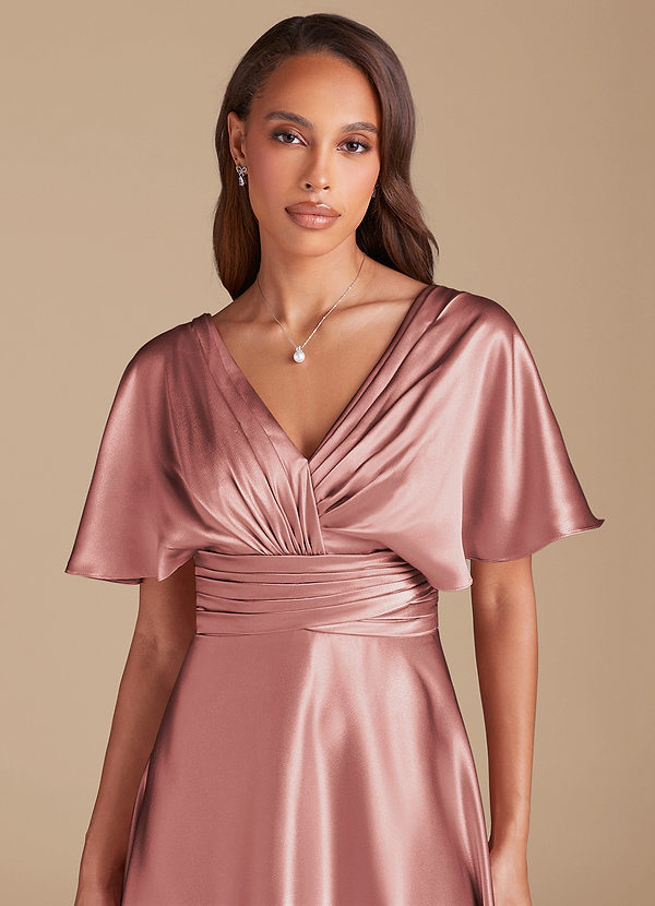 Azazie Pamela Bridesmaid Dresses Dusty Rose A-Line Pleated Metallic Satin Dress image1