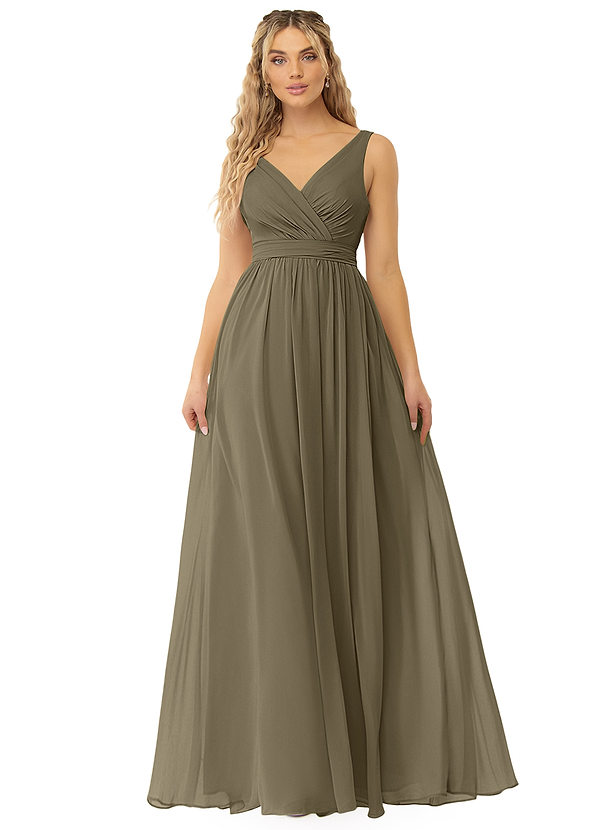Azazie Kora Bridesmaid Dresses Willow Green A-Line Pleated Chiffon Dress image1