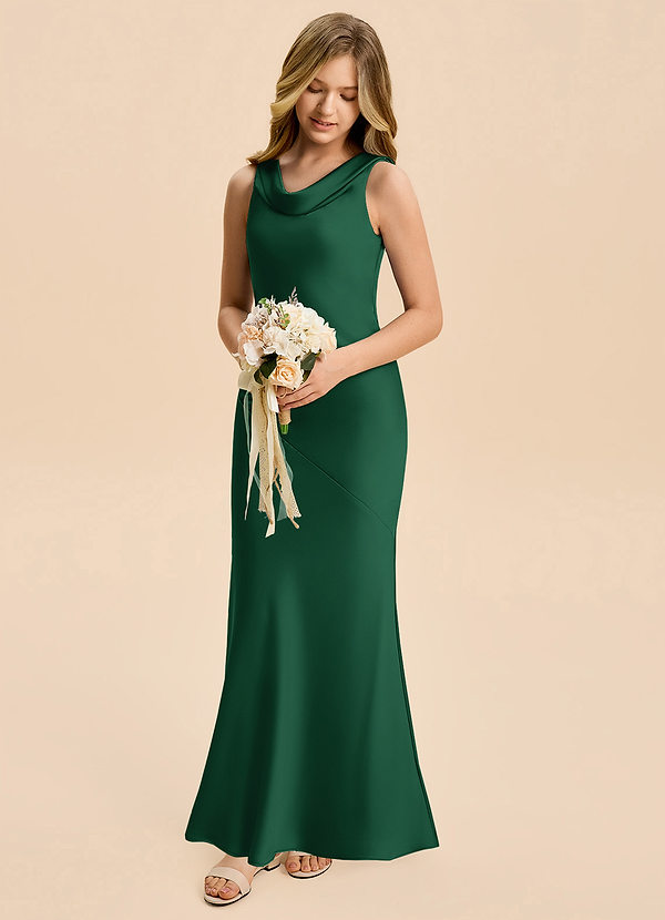 Azazie Rylina Junior Dark Green Mermaid Stretch Satin Dress image1