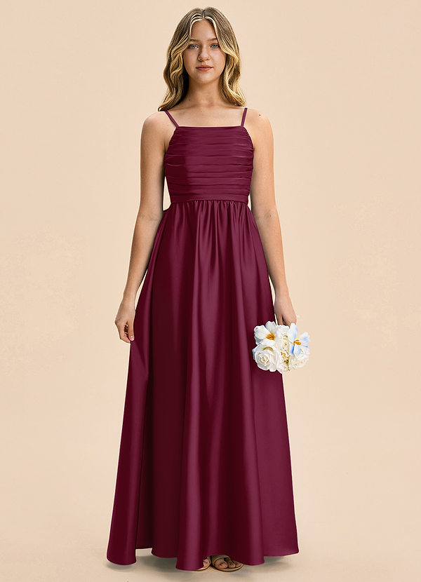 Azazie Kai Junior Mulberry A-Line Pleated Stretch Satin Dress image1