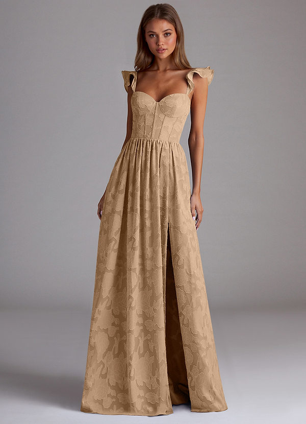 Sorina Champagne A Line Prom Dress image1