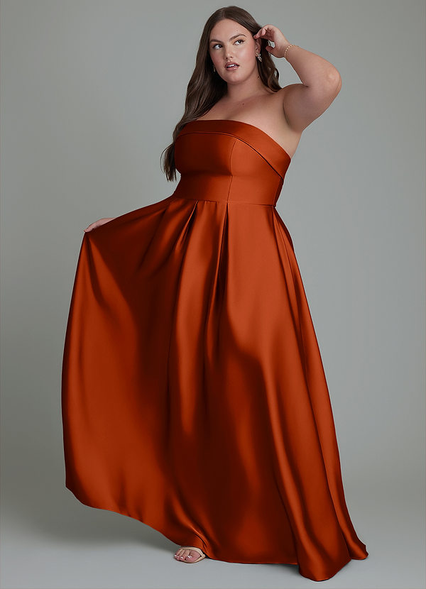 Azazie Lucienne Vestidos de dama de honor Vestido Pimenton de Satén Elástico de Línea A Convertible con Palabra de honor image1